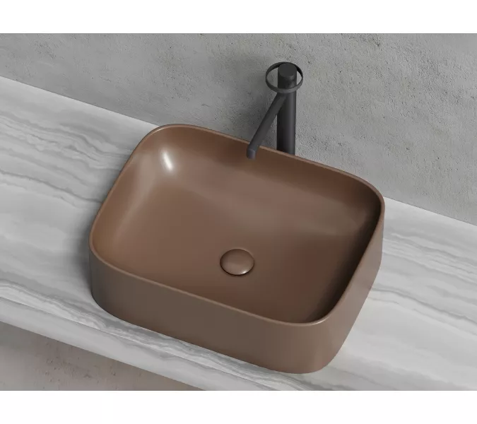 Умывальник чаша Ceramica Nova накладная прямоугольная (цвет Темно-Коричневый Матовый) Element 505*380*150мм, Выбрать цвет: Коричневый, изображение 4