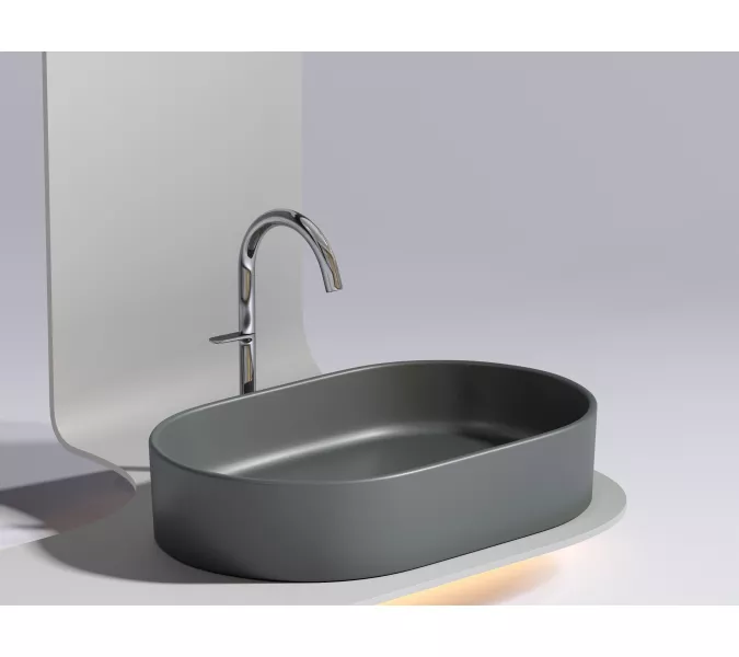 Умывальник чаша Ceramica Nova накладная овальная (цвет Темный Антрацит Матовый) Element 608*385*122мм, Выбрать цвет: Темно-серый, изображение 4