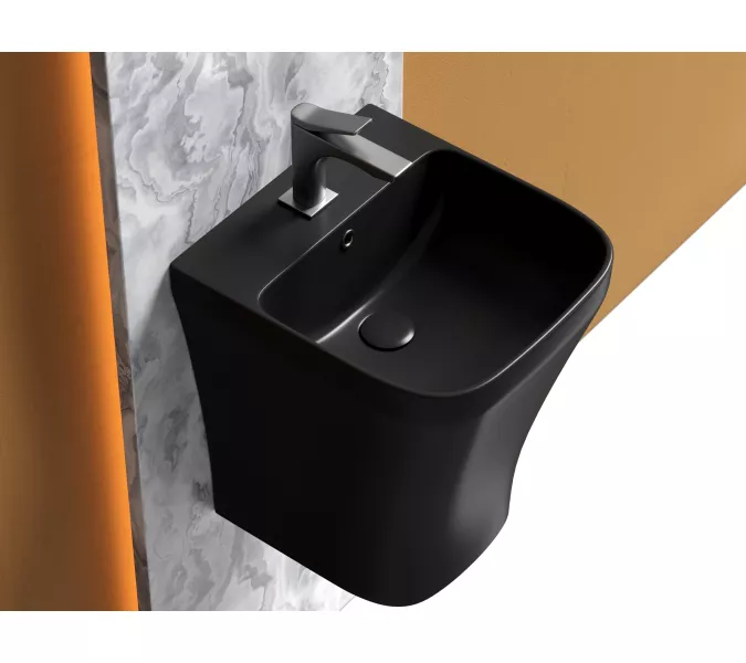 Раковина Ceramica Nova моноблок подвесная DION (Черный Матовый) с отверстием под смеситель, со сливом переливом, Выбрать цвет: Черный, изображение 3