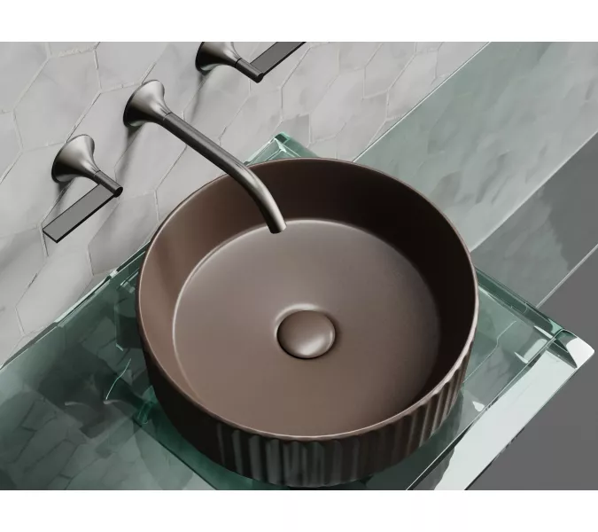Умывальник чаша Ceramica Nova накладная круглая (цвет Темно-Коричневый Матовый) 360*360*115мм, Выбрать цвет: Коричневый, изображение 4