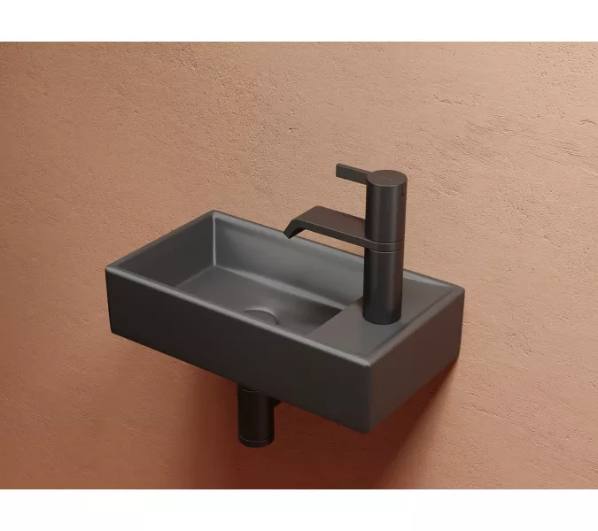 Умывальник подвесной Ceramica Nova L/R,  темный антрацит матовый Element 407*217*100, Выбрать цвет: Темный антрацит матовый, Ориентация: левая, изображение 5