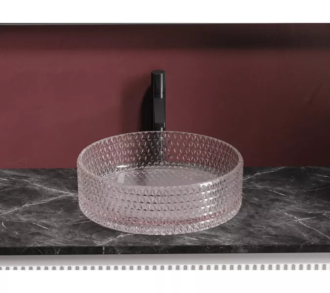 Умывальник чаша Ceramica Nova накладная круглая (цвет розовый) Cristal 360*360*112мм, Выбрать цвет: Розовый, изображение 8