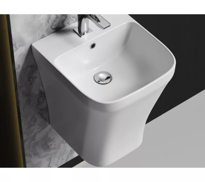 Раковина Ceramica Nova моноблок подвесная DION с отверстием под смеситель, со сливом переливом, Выбрать цвет: Белый, изображение 4