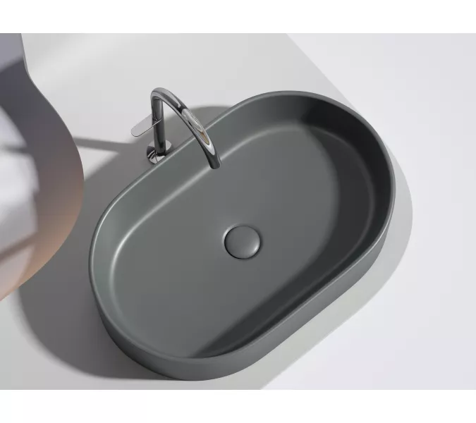 Умывальник чаша Ceramica Nova накладная овальная (цвет Темный Антрацит Матовый) Element 608*385*122мм, Выбрать цвет: Темно-серый, изображение 6