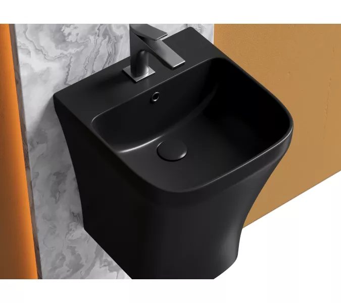 Раковина Ceramica Nova моноблок подвесная DION (Черный Матовый) с отверстием под смеситель, со сливом переливом, Выбрать цвет: Черный, изображение 4