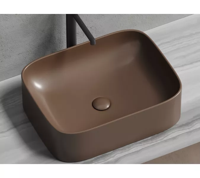 Умывальник чаша Ceramica Nova накладная прямоугольная (цвет Темно-Коричневый Матовый) Element 505*380*150мм, Выбрать цвет: Коричневый, изображение 8
