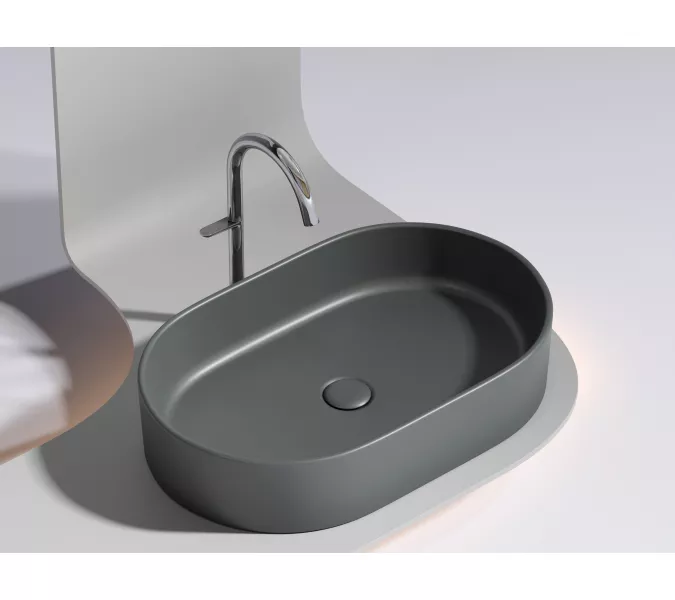 Умывальник чаша Ceramica Nova накладная овальная (цвет Темный Антрацит Матовый) Element 608*385*122мм, Выбрать цвет: Темно-серый, изображение 8