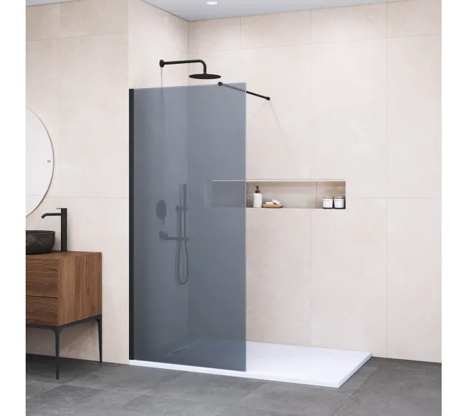 Душевая перегородка RGW WA-010B, Цвет стекла: тонированное, Цвет профиля (вариация): Черный, Выбрать размер: 70