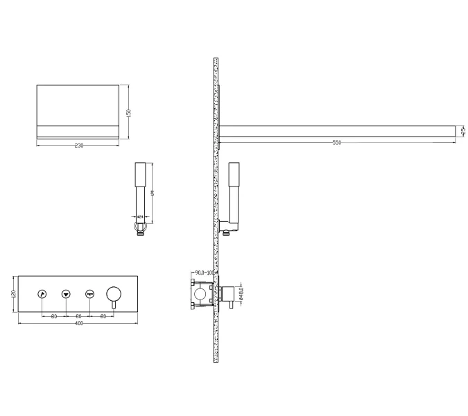 Душевая система скрытого монтажа со смесителем верхним и ручным душем BOHEME FUSION черный 130-BCR, Выбрать цвет: Черный/хром, изображение 2