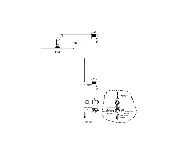 Душевая система со смесителем встраиваемая Boheme Uno 464-2-BG Черный Золото, Выбрать цвет: Черный/золото, изображение 2