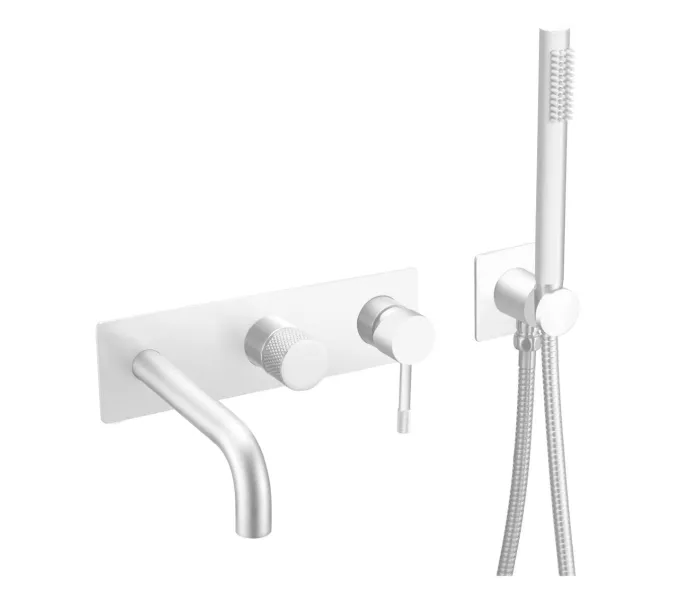 Смеситель встраиваемый  с ручным душем и изливом  Boheme UNO 464-3-MW белый матовый, Выбрать цвет: Белый матовый