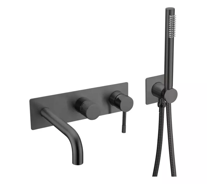 Смеситель встраиваемый с ручным душем и изливом  Boheme UNO 464-3-B черный, Выбрать цвет: Черный