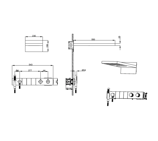 Встраиваемая  душевая система Boheme ZODIAC 133-2-GM антрацит, Выбрать цвет: Оружейная сталь, изображение 3