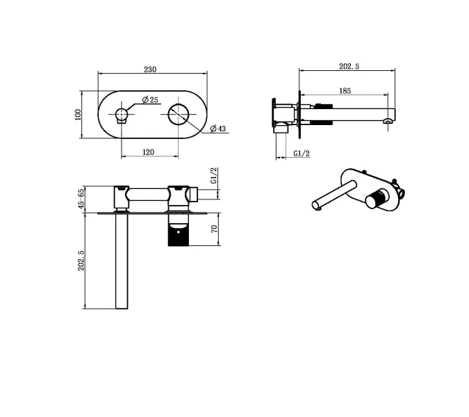 Смеситель встраиваемый Boheme STICK DIAMOND 125-BG, Выбрать цвет: Золото/черный, изображение 2