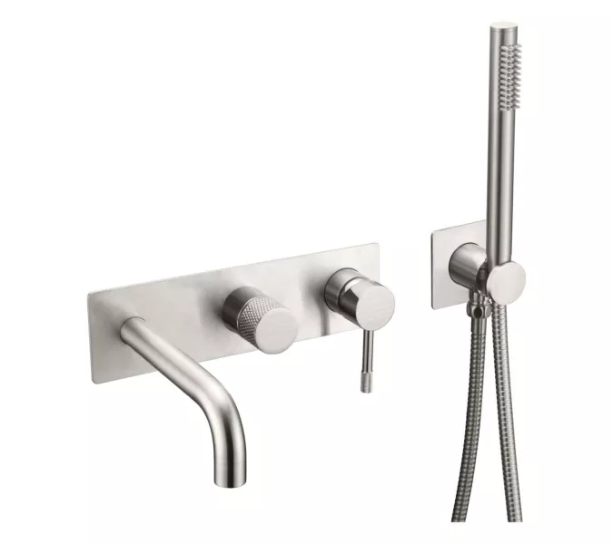 Смеситель встраиваемый с ручным душем и изливом  Boheme UNO 464-3-NB никель, Выбрать цвет: Никель