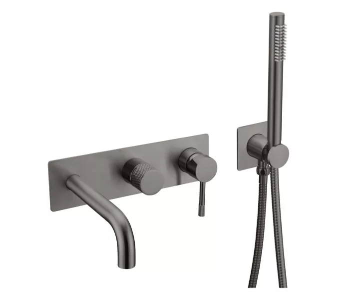 Смеситель ввстраиваемый с ручным душем и изливом  Boheme UNO 464-3-GM Gun metal, Выбрать цвет: Оружейная сталь