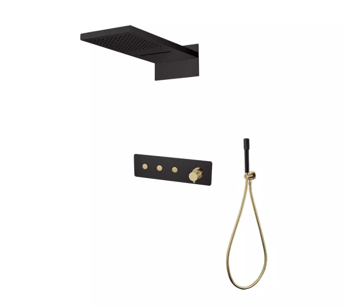 Душевая система скрытого монтажа со смесителем верхним и ручным душем BOHEME FUSION черный 130-BG, Выбрать цвет: Черный/золото