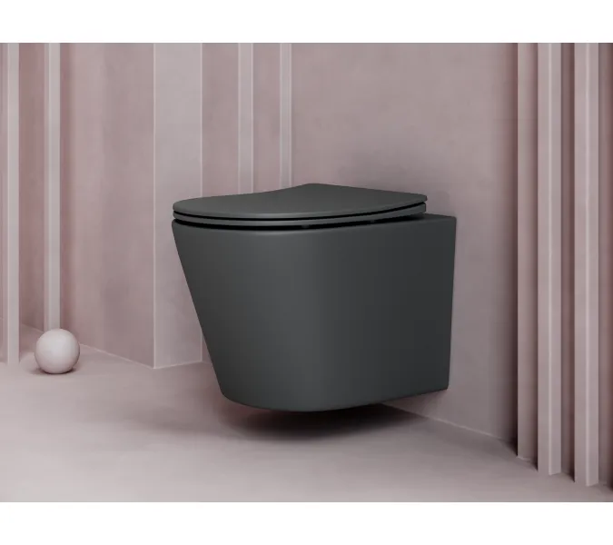 Подвесной унитаз CERAMICANOVA Balearica Rimless (цвет Темный антрацит матовый), Выбрать цвет: Темный антрацит матовый, изображение 2