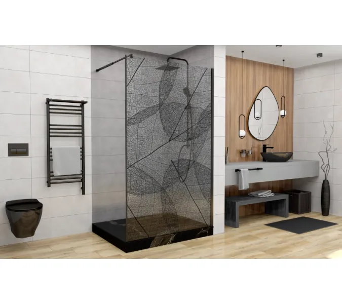Душевая перегородка AvaCan MB100/110/120, Цвет стекла: с рисунком, Цвет профиля: Черный, Выбрать размер: 120