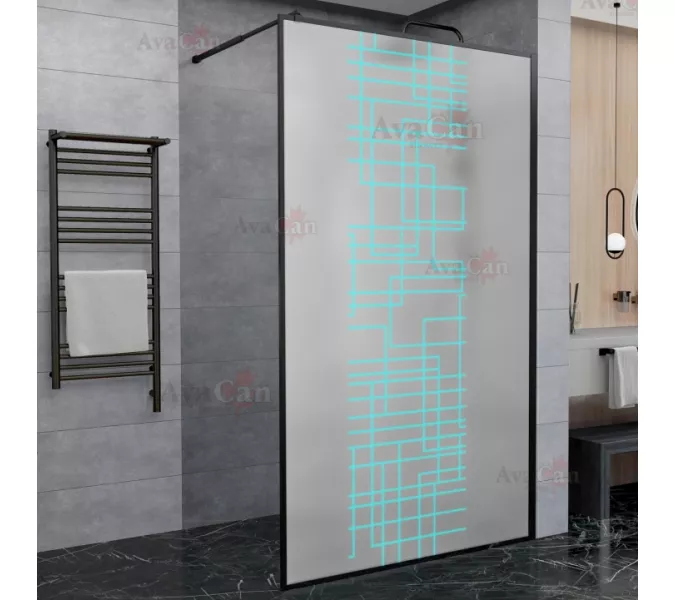 Душевая перегородка AvaCan LB 100/110/120 MT, Цвет стекла: матовое с рисунком, Цвет профиля: Черный, Выбрать размер: 100