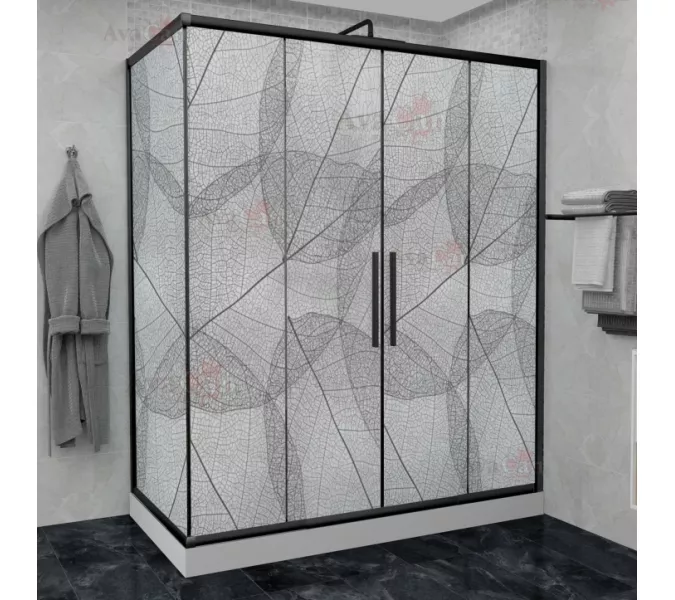 Душевой уголок AvaCan FB2 матовое с рисунком/черный, Цвет стекла: матовое с рисунком, Цвет профиля: Черный, Выбрать размер: 170-190х90
