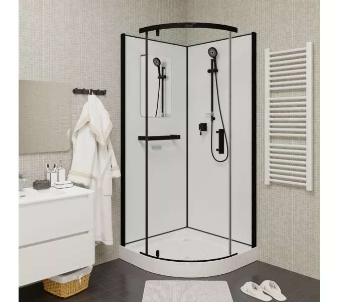 Кабина KORRA90B душевая без крыши Ceruttispa (90x90x205), Цвет профиля: Черный, Тип поддона: Низкий