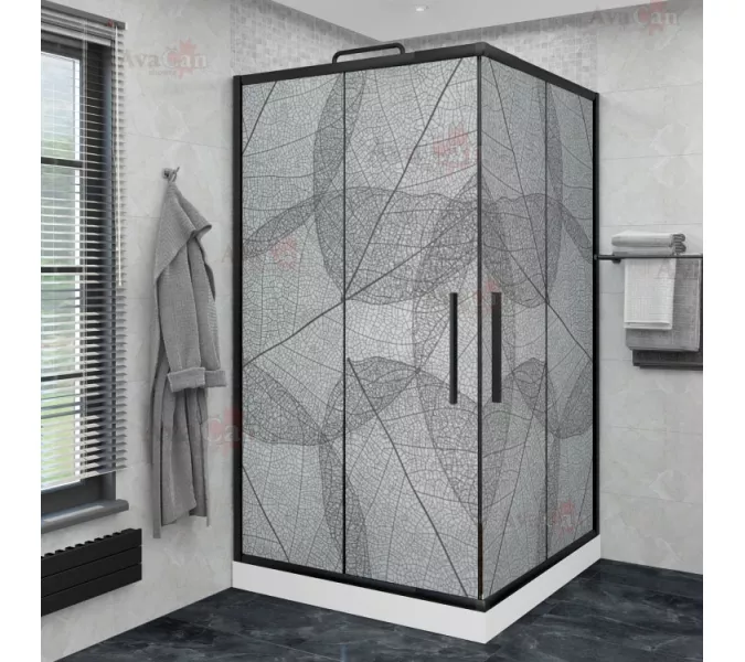 Душевой уголок AvaCan KB 80/100 MT, Цвет стекла: матовое с рисунком, Цвет профиля: Черный, Выбрать размер: 90х90