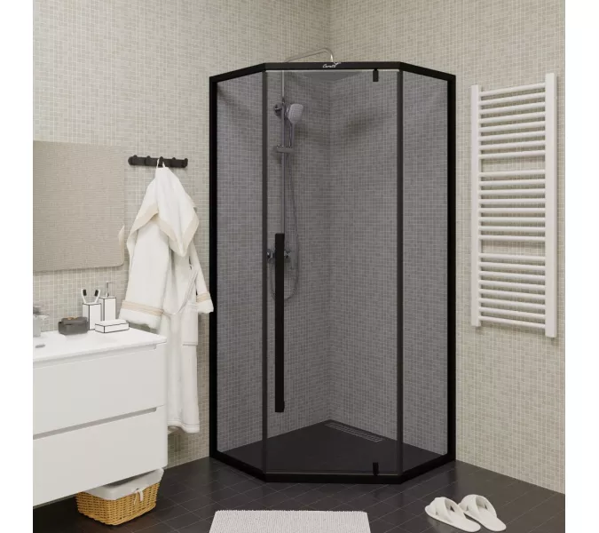 Душевой угол  C3AB  Ceruttispa без поддона (90x90x195), Цвет стекла: тонированное, Цвет профиля: Черный, Выбрать размер: 90х90