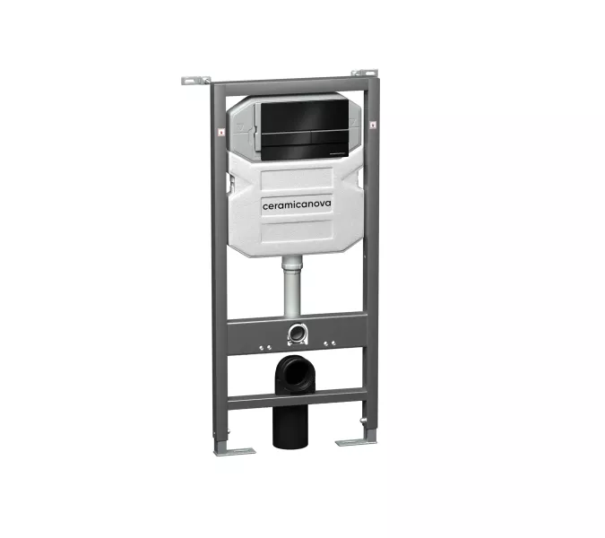 Система инсталляции для унитазов CERAMICANOVA Envision с кнопкой смыва Flat и креплениями, Внешний вид: кнопка цвет Черный