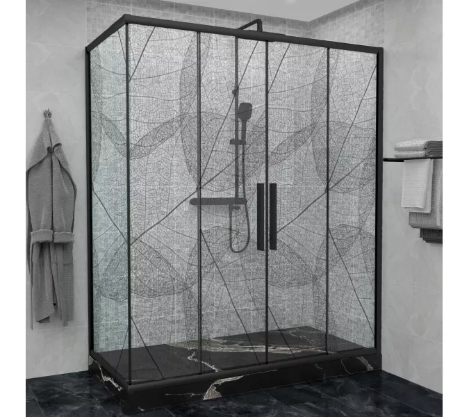 Душевой уголок AvaCan FB2  с рисунком/черный, Цвет стекла: с рисунком, Цвет профиля: Черный, Выбрать размер: 170-190х90