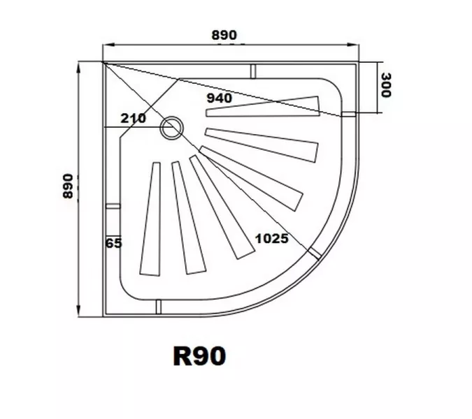 Поддон R90 Ceruttispa полукруглый (90х90х12), Высота поддона: Низкий, Выбрать размер: 90х90, изображение 2