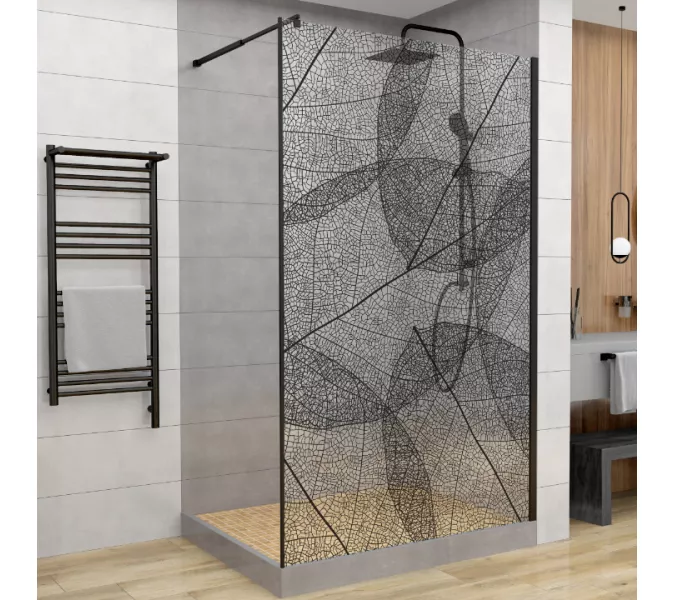 Душевая перегородка AvaCan MB100/110/120, Цвет стекла: с рисунком, Цвет профиля: Черный, Выбрать размер: 120