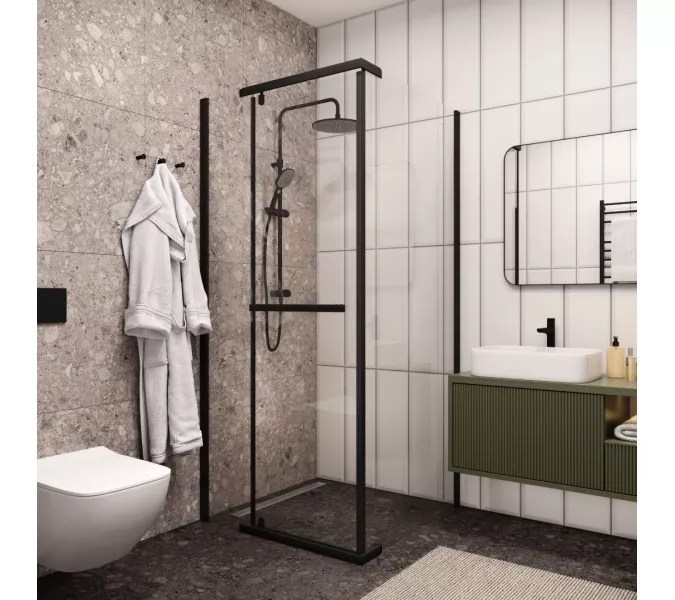 Душевой угол  MIMI ZQ91B  Ceruttispa без поддона (90x90x195), Цвет профиля: Черный, Выбрать размер: 90х90