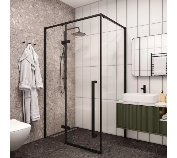 Душевой угол C1A  Ceruttispa без поддона (120x90x195), Цвет профиля: Черный, Выбрать размер: 120х90