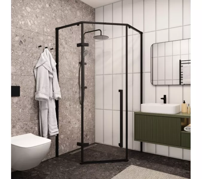 Душевой угол C2A  Ceruttispa без поддона (100x100x195), Цвет стекла: прозрачное, Цвет профиля: Черный, Выбрать размер: 100х100