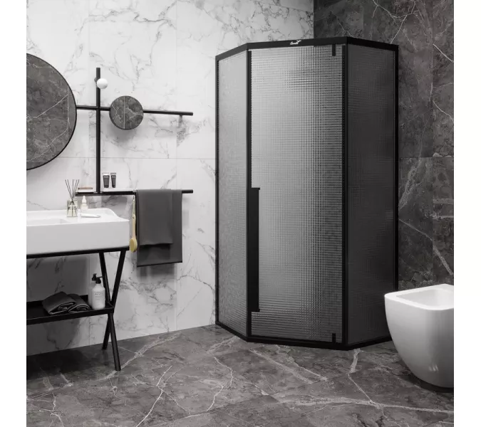 Душевой угол  C3ABD  Ceruttispa без поддона (90x90x195), Цвет стекла: рифленое, Цвет профиля: Черный, Выбрать размер: 90х90