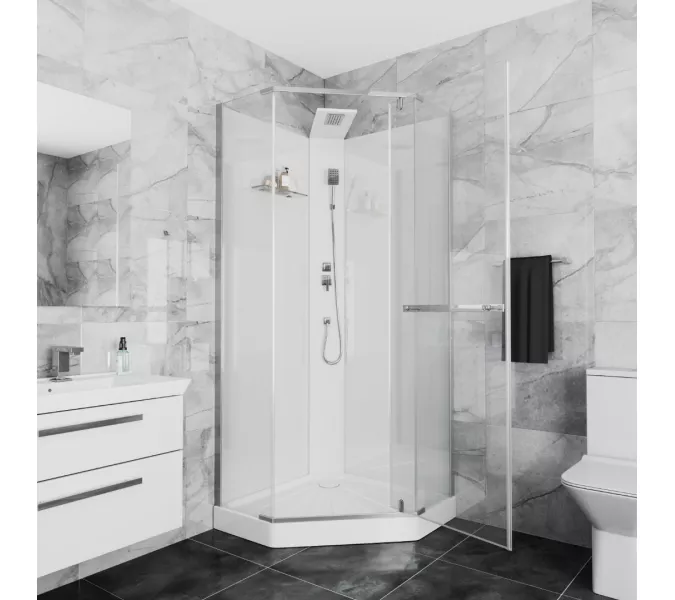 Кабина CHIKA901T душевая без крыши Ceruttispa (90x90x215-225), Цвет профиля: Хром, Тип поддона: Низкий, изображение 2