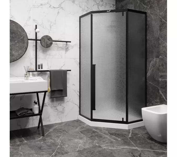 Душевой угол  C3ABD  Ceruttispa без поддона (90x90x195), Цвет стекла: рифленое, Цвет профиля: Черный, Выбрать размер: 90х90, изображение 3