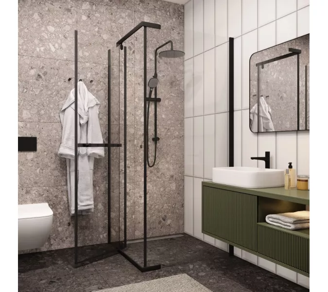 Душевой угол  MIMI ZQ91B  Ceruttispa без поддона (90x90x195), Цвет профиля: Черный, Выбрать размер: 90х90, изображение 2