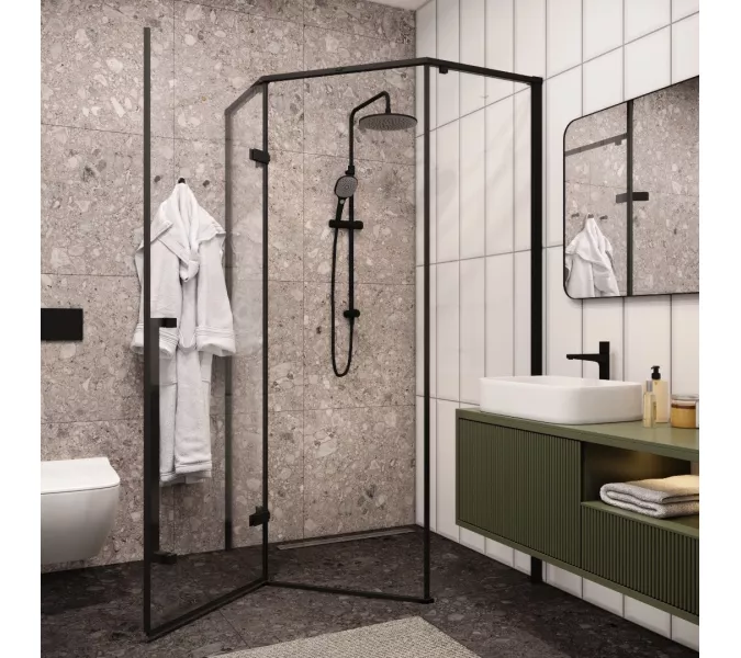 Душевой угол C2A  Ceruttispa без поддона (100x100x195), Цвет стекла: прозрачное, Цвет профиля: Черный, Выбрать размер: 100х100, изображение 3