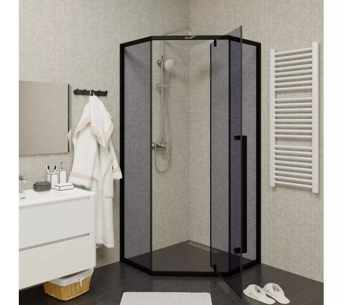 Душевой угол  C3AB  Ceruttispa без поддона (90x90x195), Цвет стекла: тонированное, Цвет профиля: Черный, Выбрать размер: 90х90, изображение 2
