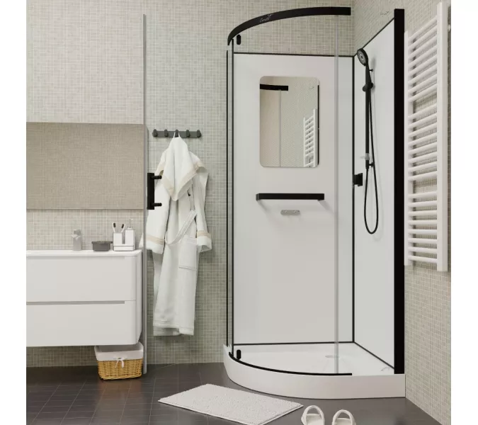 Кабина KORRA90B душевая без крыши Ceruttispa (90x90x205), Цвет профиля: Черный, Тип поддона: Низкий, изображение 3