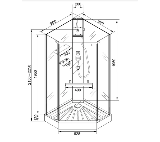 Кабина CHIKA901T душевая без крыши Ceruttispa (90x90x215-225), Цвет профиля: Хром, Тип поддона: Низкий, изображение 17