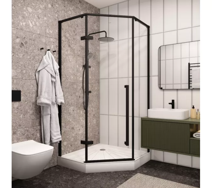Душевой угол C2A  Ceruttispa без поддона (100x100x195), Цвет стекла: прозрачное, Цвет профиля: Черный, Выбрать размер: 100х100, изображение 4