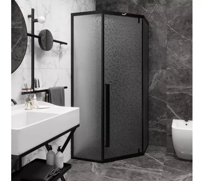 Душевой угол  C3ABD  Ceruttispa без поддона (90x90x195), Цвет стекла: рифленое, Цвет профиля: Черный, Выбрать размер: 90х90, изображение 4