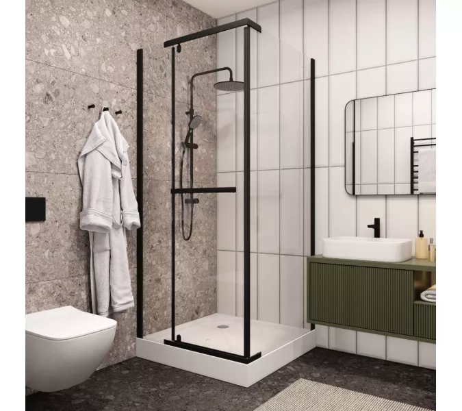 Душевой угол  MIMI ZQ91B  Ceruttispa без поддона (90x90x195), Цвет профиля: Черный, Выбрать размер: 90х90, изображение 3