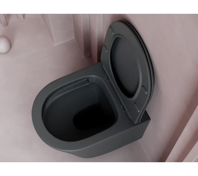 Подвесной унитаз CERAMICANOVA Balearica Rimless (цвет Темный антрацит матовый), Выбрать цвет: Темный антрацит матовый, изображение 6