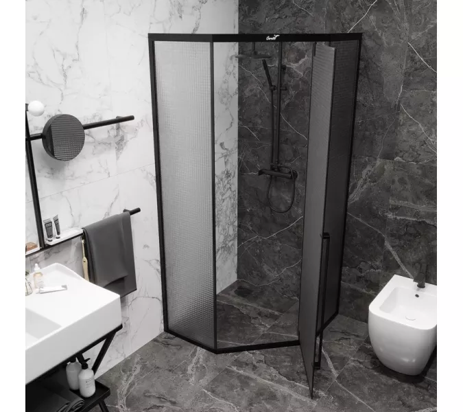 Душевой угол  C3ABD  Ceruttispa без поддона (90x90x195), Цвет стекла: рифленое, Цвет профиля: Черный, Выбрать размер: 90х90, изображение 5