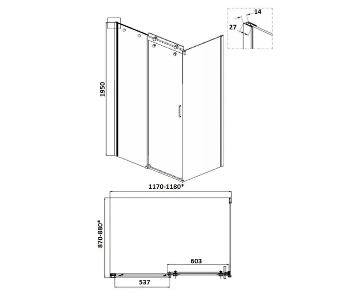 Душевой угол  CEZA'S120B  Ceruttispa без поддона (90x120x195), Цвет профиля: Черный, Выбрать размер: 120x90, изображение 12