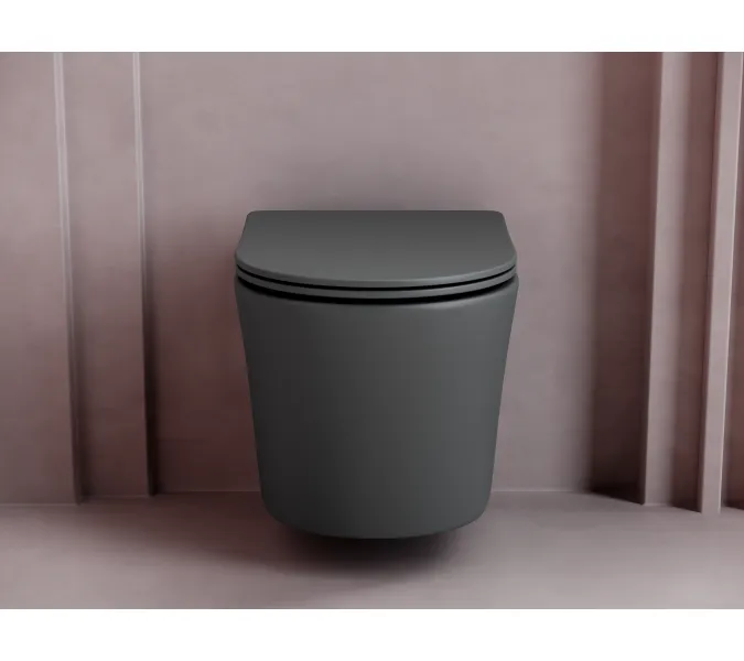 Подвесной унитаз CERAMICANOVA Balearica Rimless (цвет Темный антрацит матовый), Выбрать цвет: Темный антрацит матовый, изображение 3